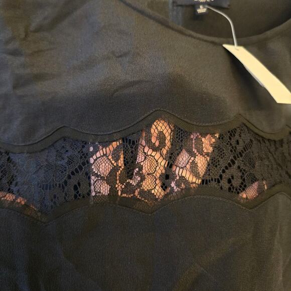 Madewell Black Silk Lace Inset Top 100% Silk Black Minimalist Whimsy Goth Office - Picture 6 of 7